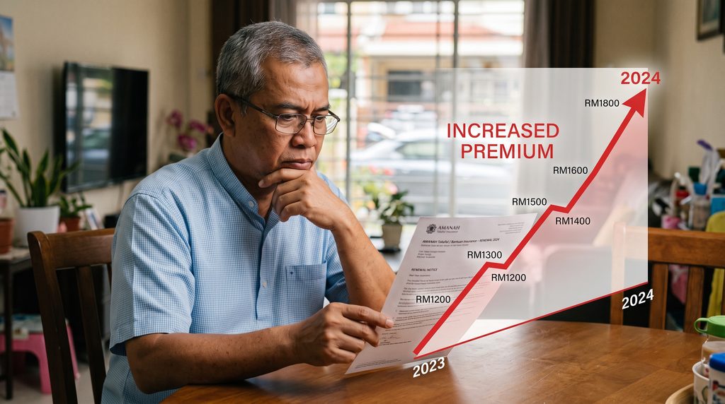 Malaysian policyholder reviewing renewal letter showing medical inflation Malaysia insurance premium increase