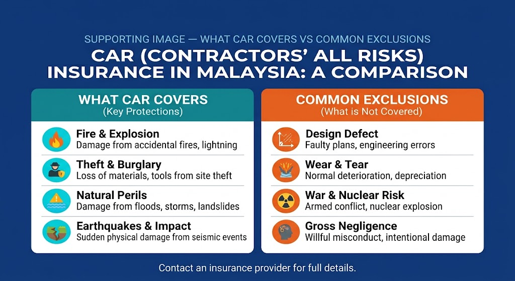 contractors all risks CAR insurance Malaysia exclusions checklist